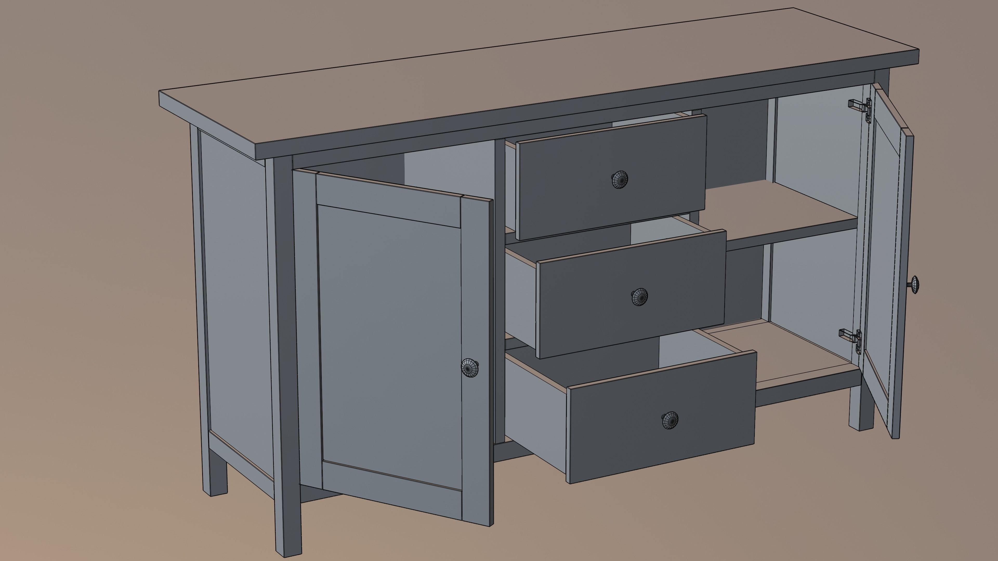 Sideboard Cabinet Low-poly 3D model_10