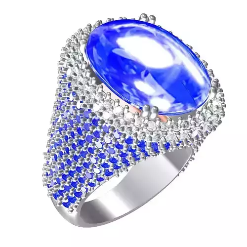 Large Sapphire Blue Stone with Round Diamond Cocktail Ring