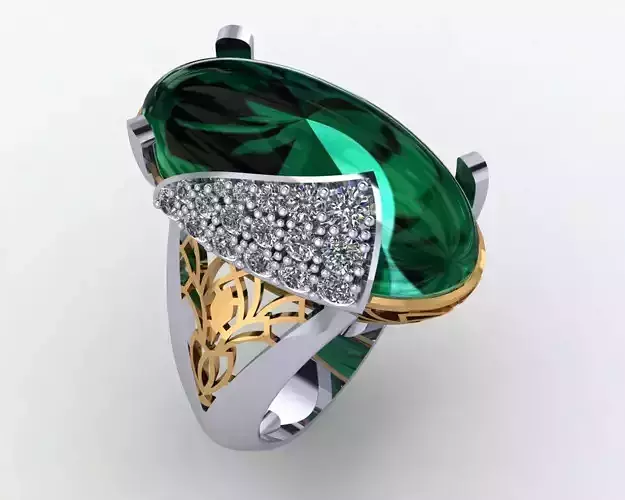 Oval Green Big Stone Gold Diamond Ring