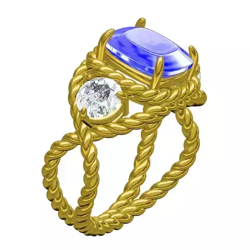 Antique Three Stone Rope Shank Engagement Ring