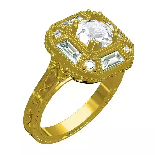 Antique Octagon Shape Filigree Engagement Ring