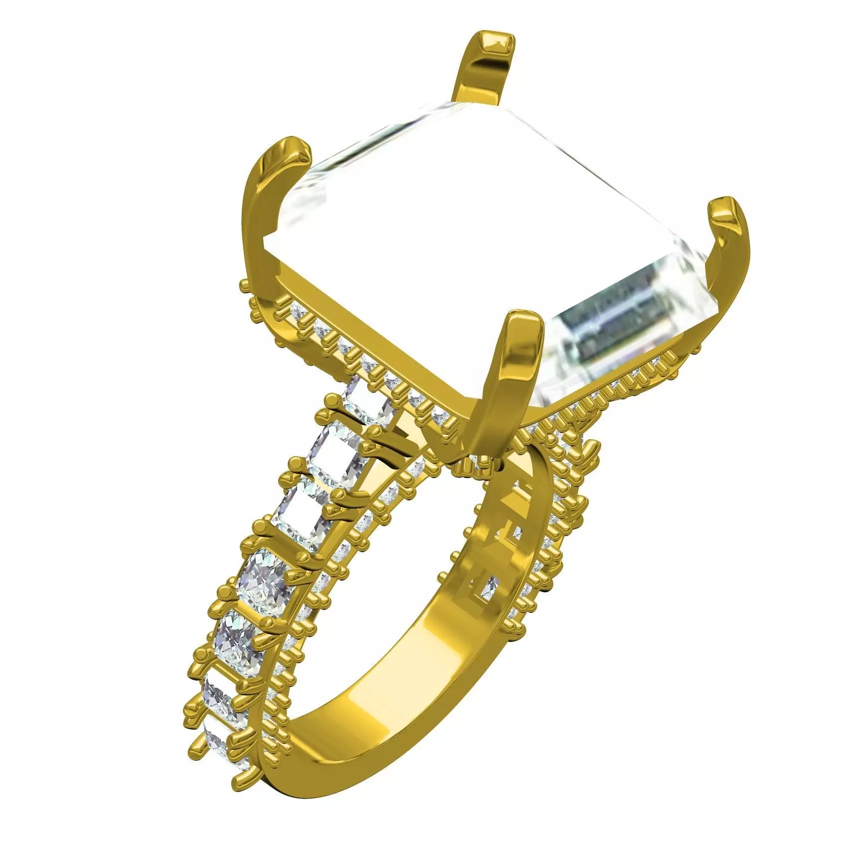 Beautiful Asscher Cut Stone Solitaire Engagement Ring 3D print model