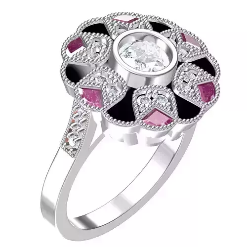 Unique Floral Design Milgrain Bezel Set Vintage Ring