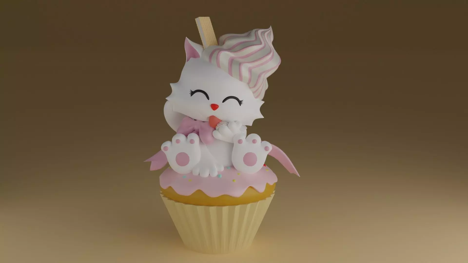 cream kitty 3D print model_0