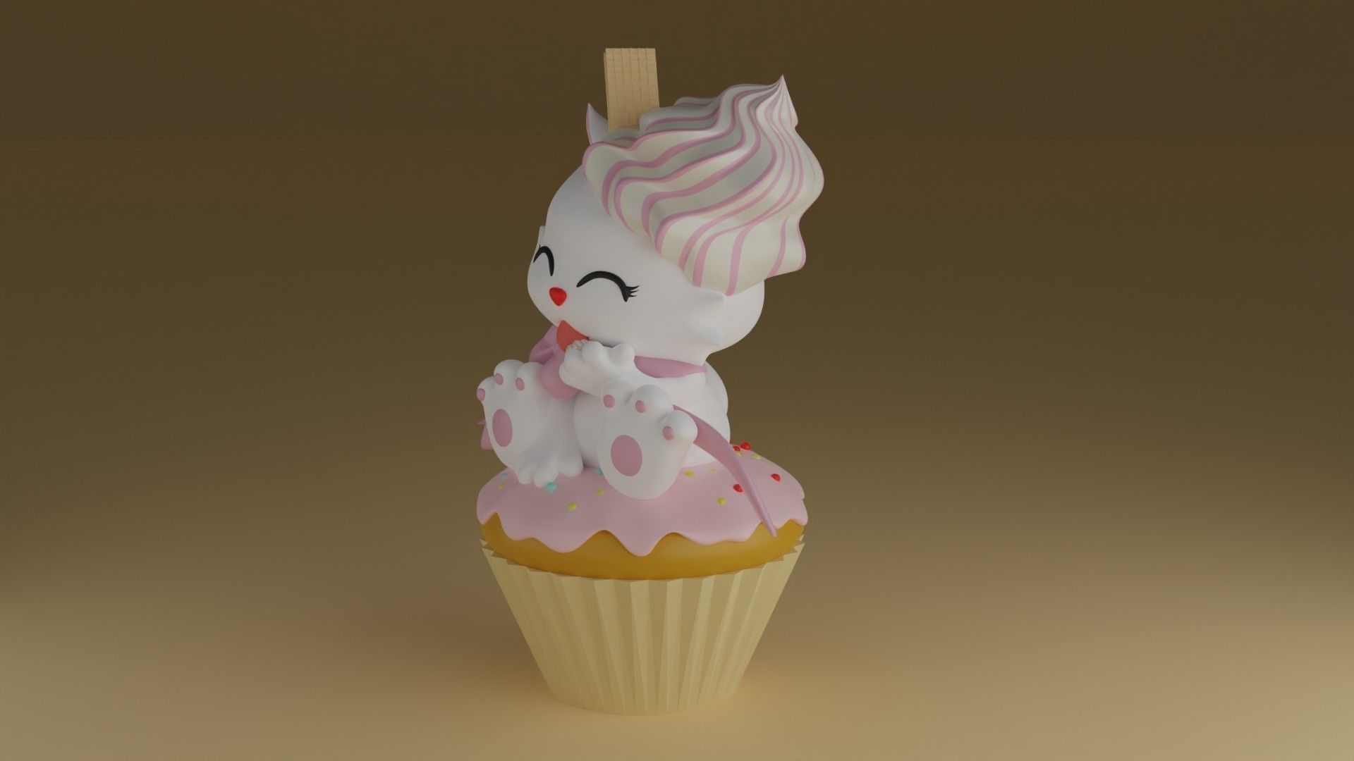 cream kitty 3D print model_12