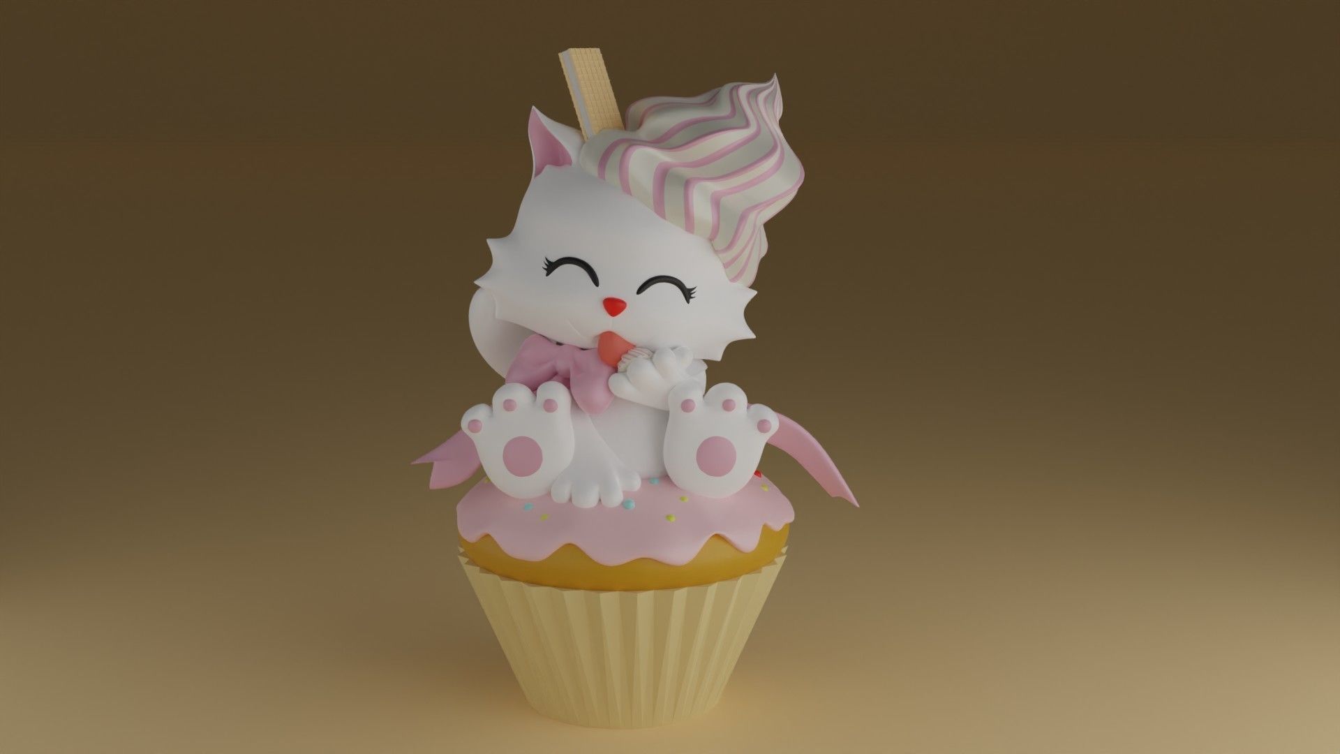 cream kitty 3D print model_5