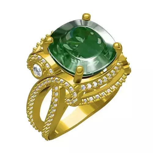 Green Cushion Cut Diamond Cocktail Engagement Ring