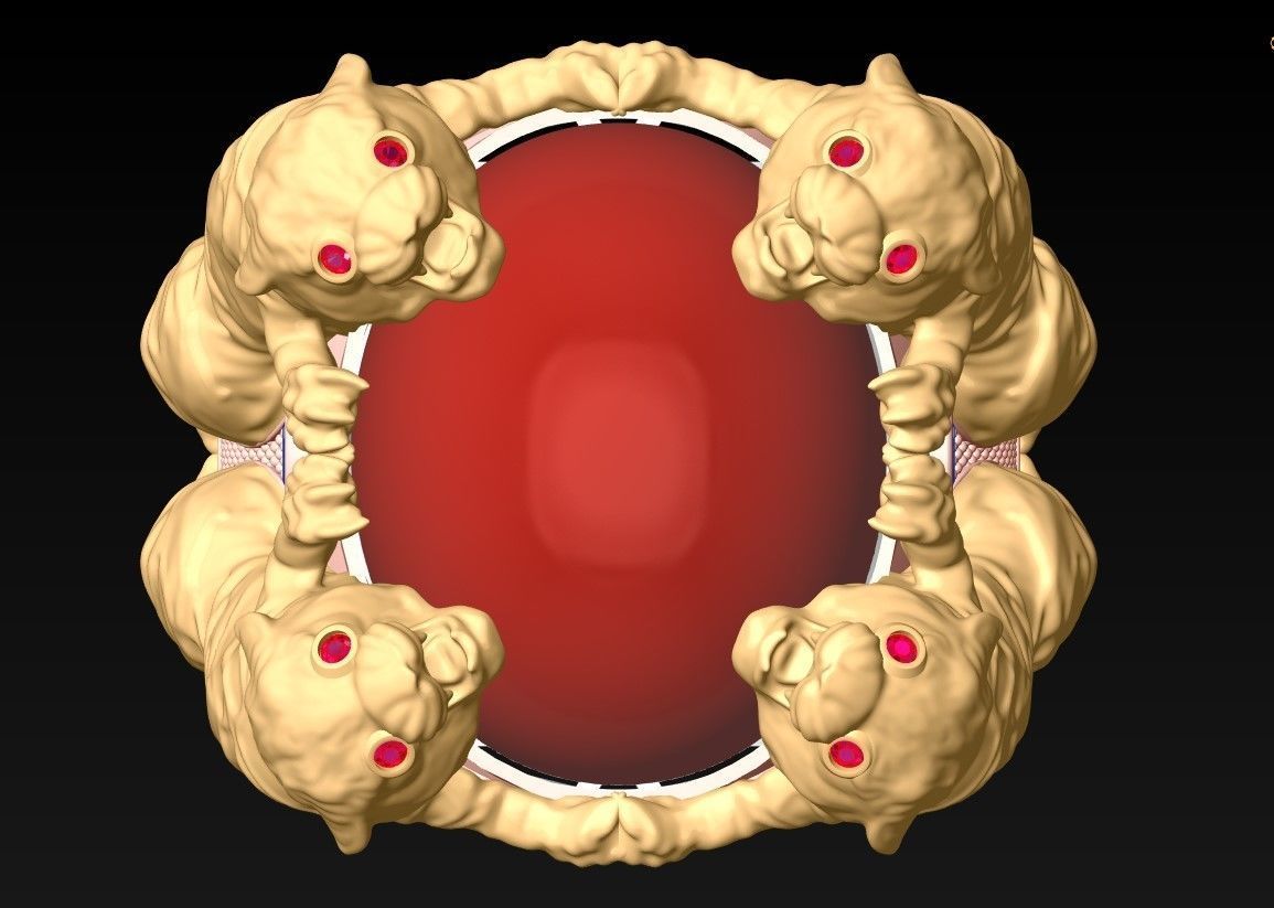 Tiger Rings - Oval Stone Ring - N1950 3D print model_4