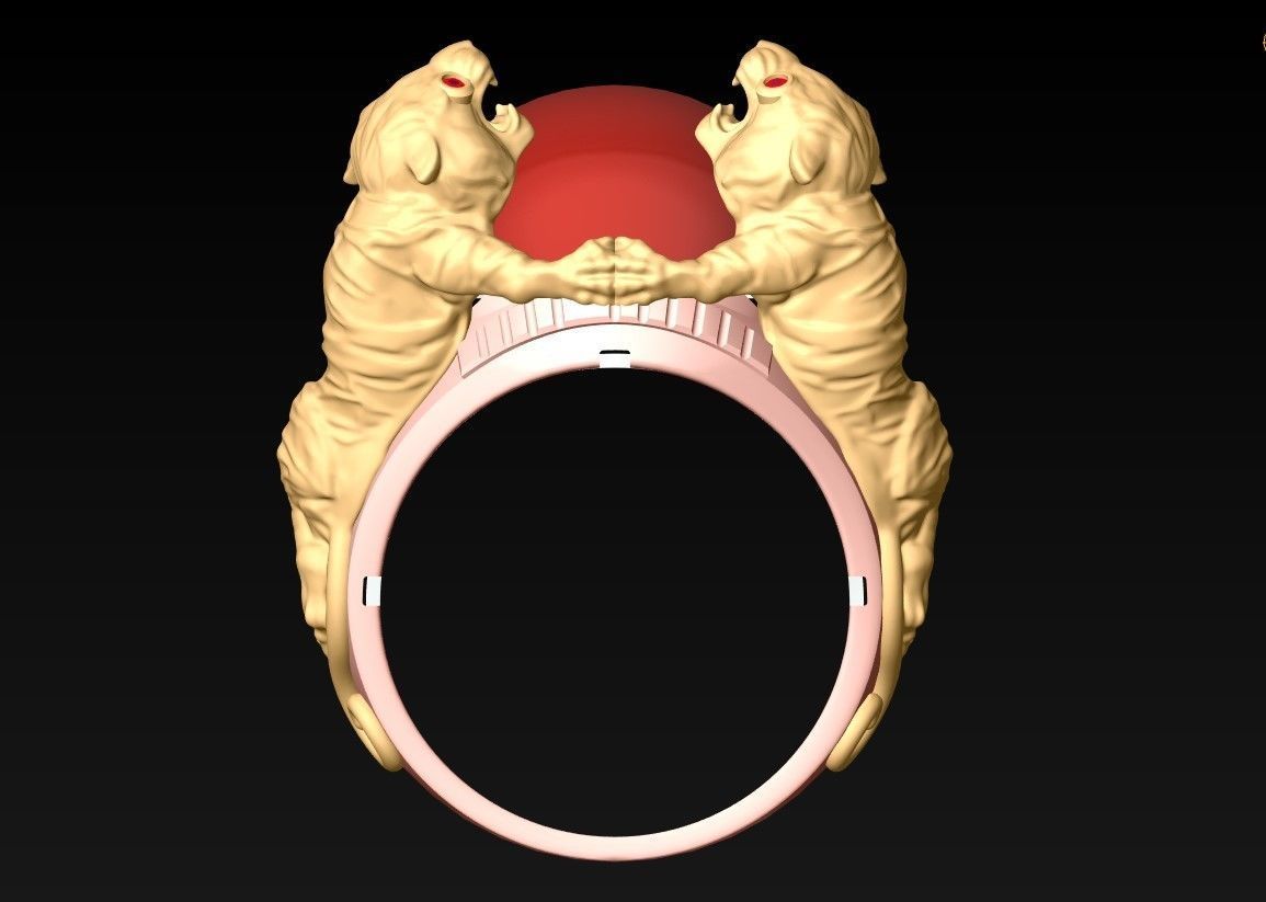 Tiger Rings - Oval Stone Ring - N1950 3D print model_6