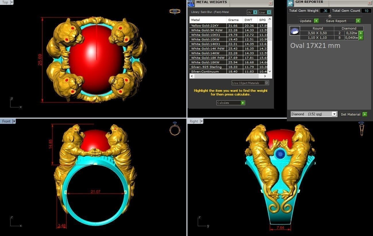 Tiger Rings - Oval Stone Ring - N1950 3D print model_8