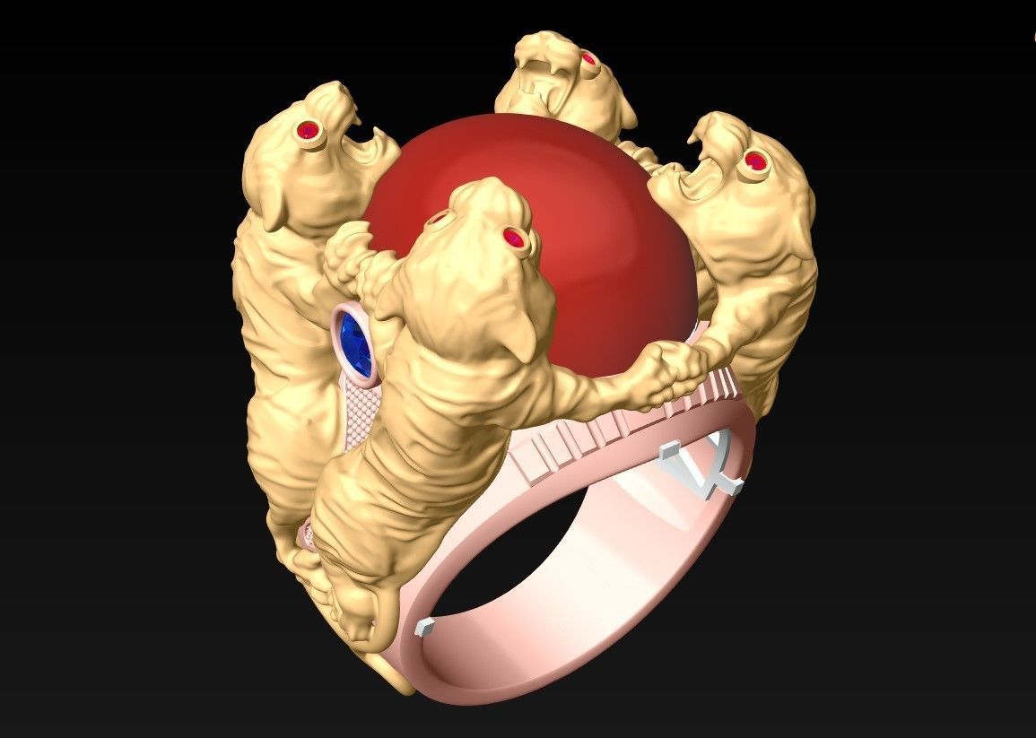 Tiger Rings - Oval Stone Ring - N1950 3D print model_2