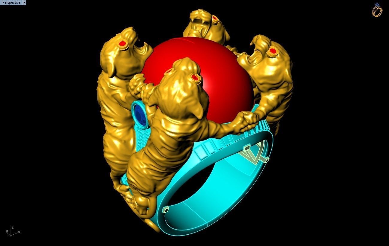 Tiger Rings - Oval Stone Ring - N1950 3D print model_9