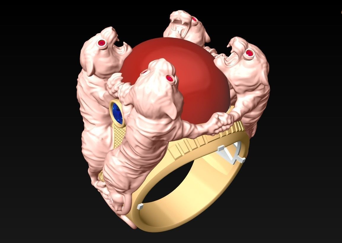 Tiger Rings - Oval Stone Ring - N1950 3D print model_1
