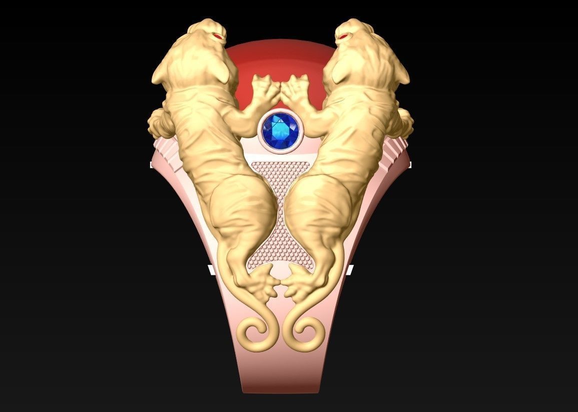 Tiger Rings - Oval Stone Ring - N1950 3D print model_5