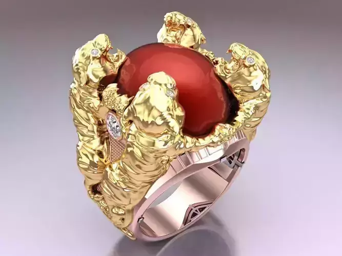 Tiger Rings - Oval Stone Ring - N1950 3D print model
