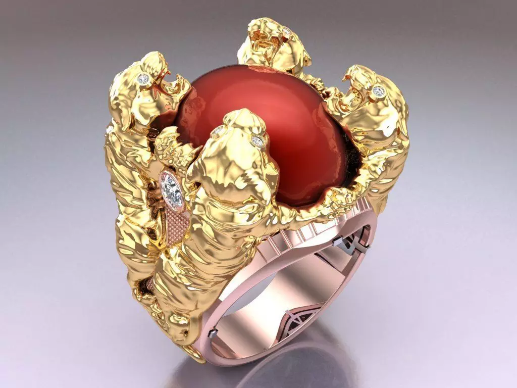 Tiger Rings - Oval Stone Ring - N1950 3D print model_0