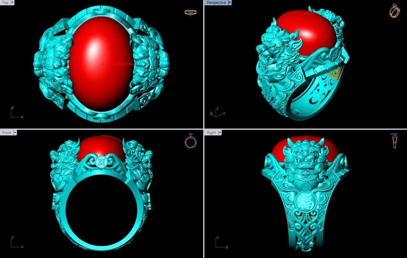 Pixiu Ring - Unicorn Ring - N1331 3D print model_10