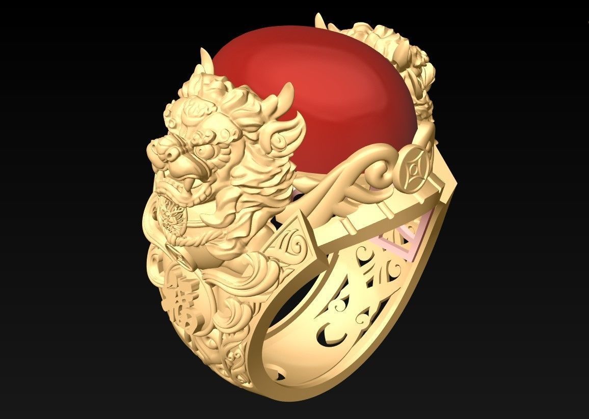 Pixiu Ring - Unicorn Ring - N1331 3D print model_2