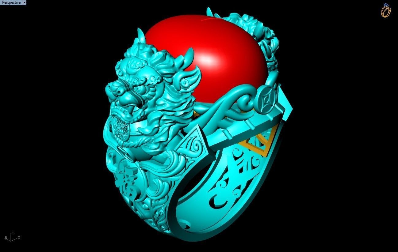 Pixiu Ring - Unicorn Ring - N1331 3D print model_9