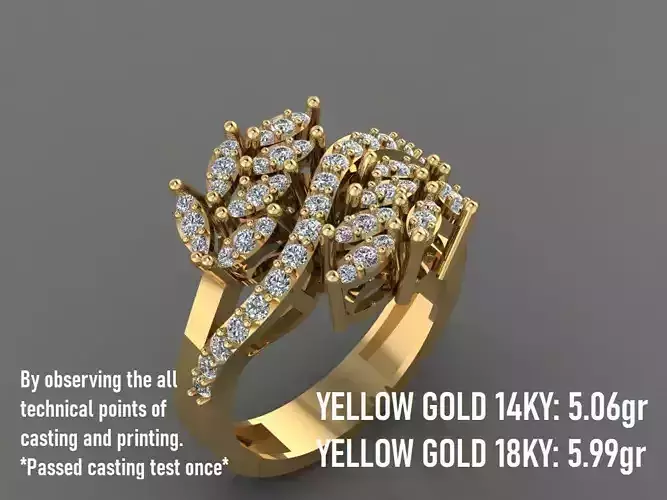 Olive Leaf Ring With Round Stones 15 - 