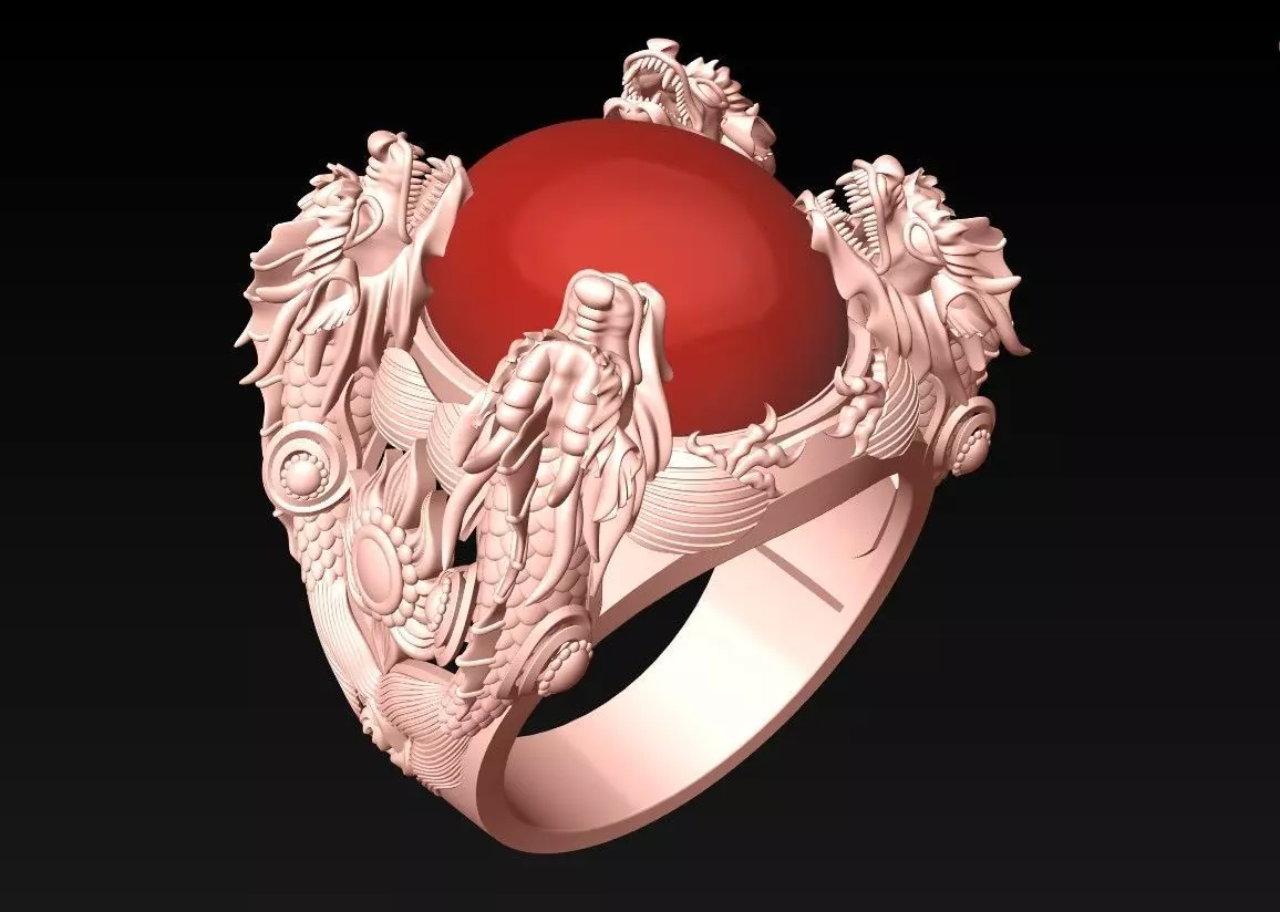 Dragon Ring - Oval stone Ring - N1247 3D print model