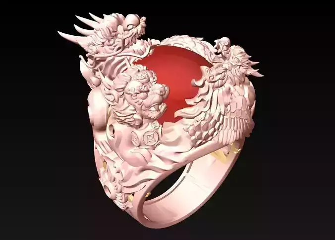 Four Spirit Rings - Dragon - Turtle - Pixiu - unicorn - N1106