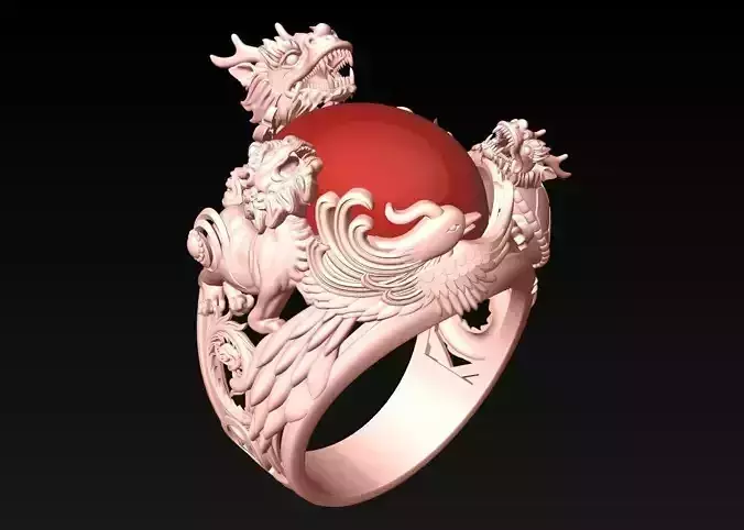 Four Spirit Rings - Dragon - Turtle - Pixiu - unicorn - N1911