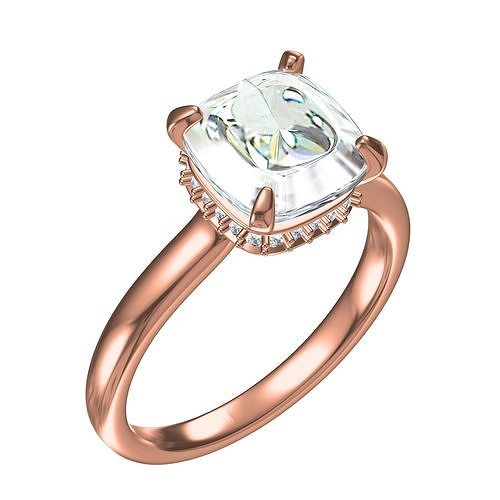 Cushion Cut Diamond Solitaire Engagement Ring 3D print model