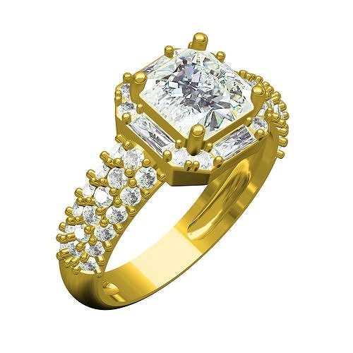Asscher and Baguette Diamond Multi Halo Wedding Ring for Women 3D print model
