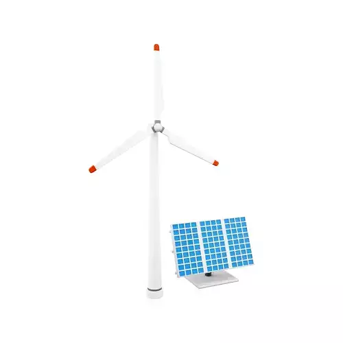 3d solar panels with wind turbines icon