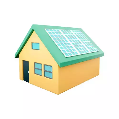 3d Solar system on a roof own home icon