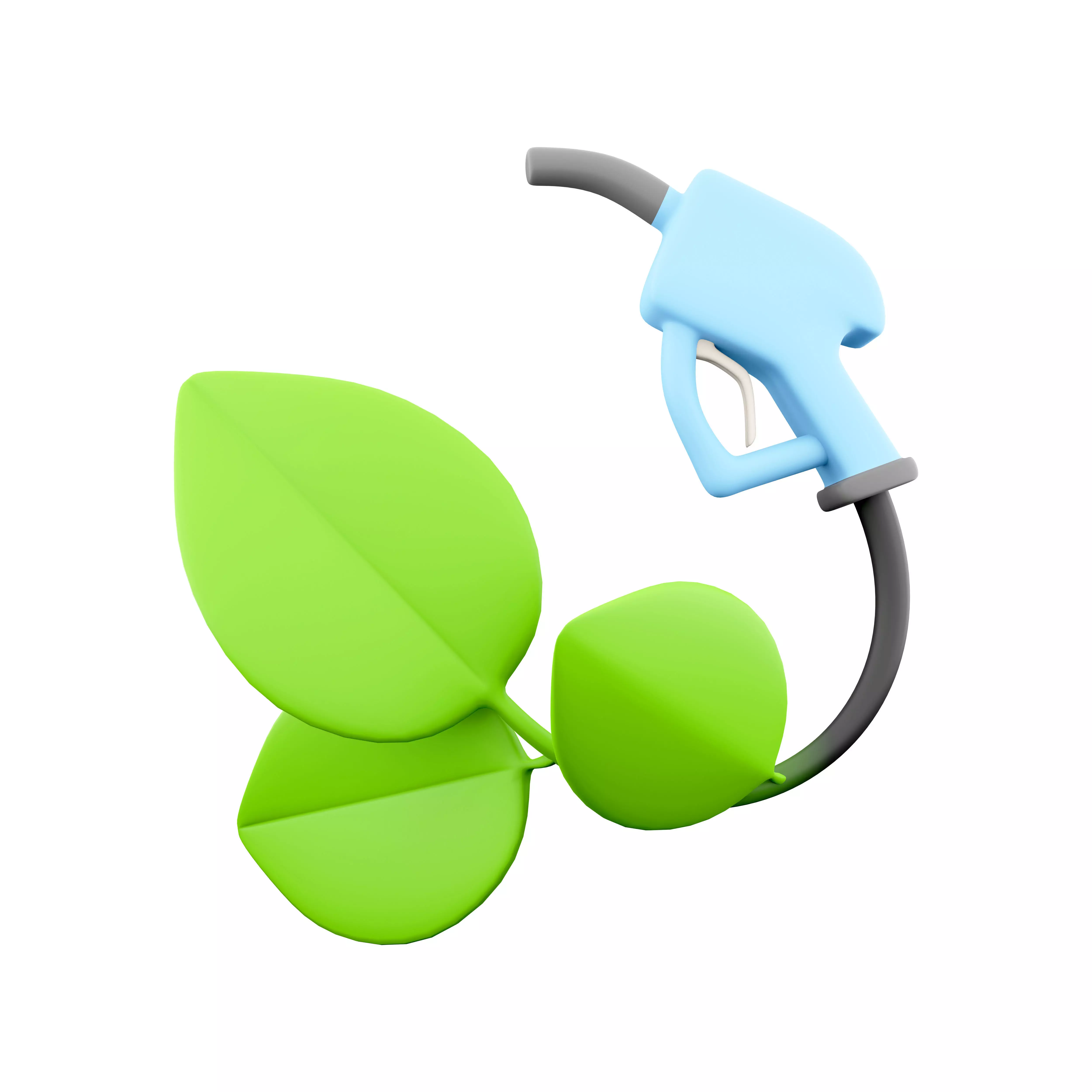 3d Fuel handle pump nozzle and hose with green leaves icon 3D model_0