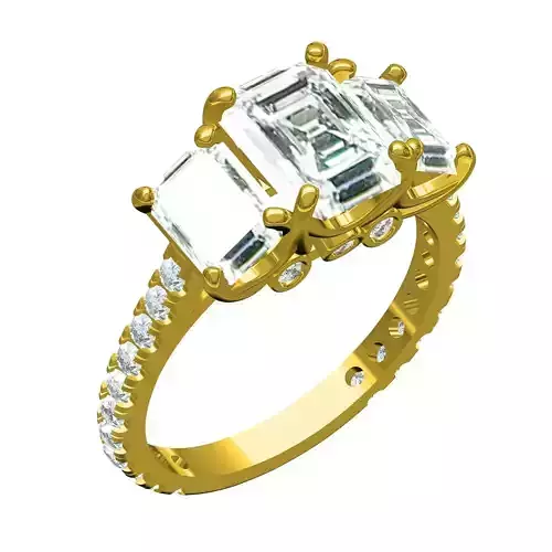 Three Stone Vintage Style Engagement Ring