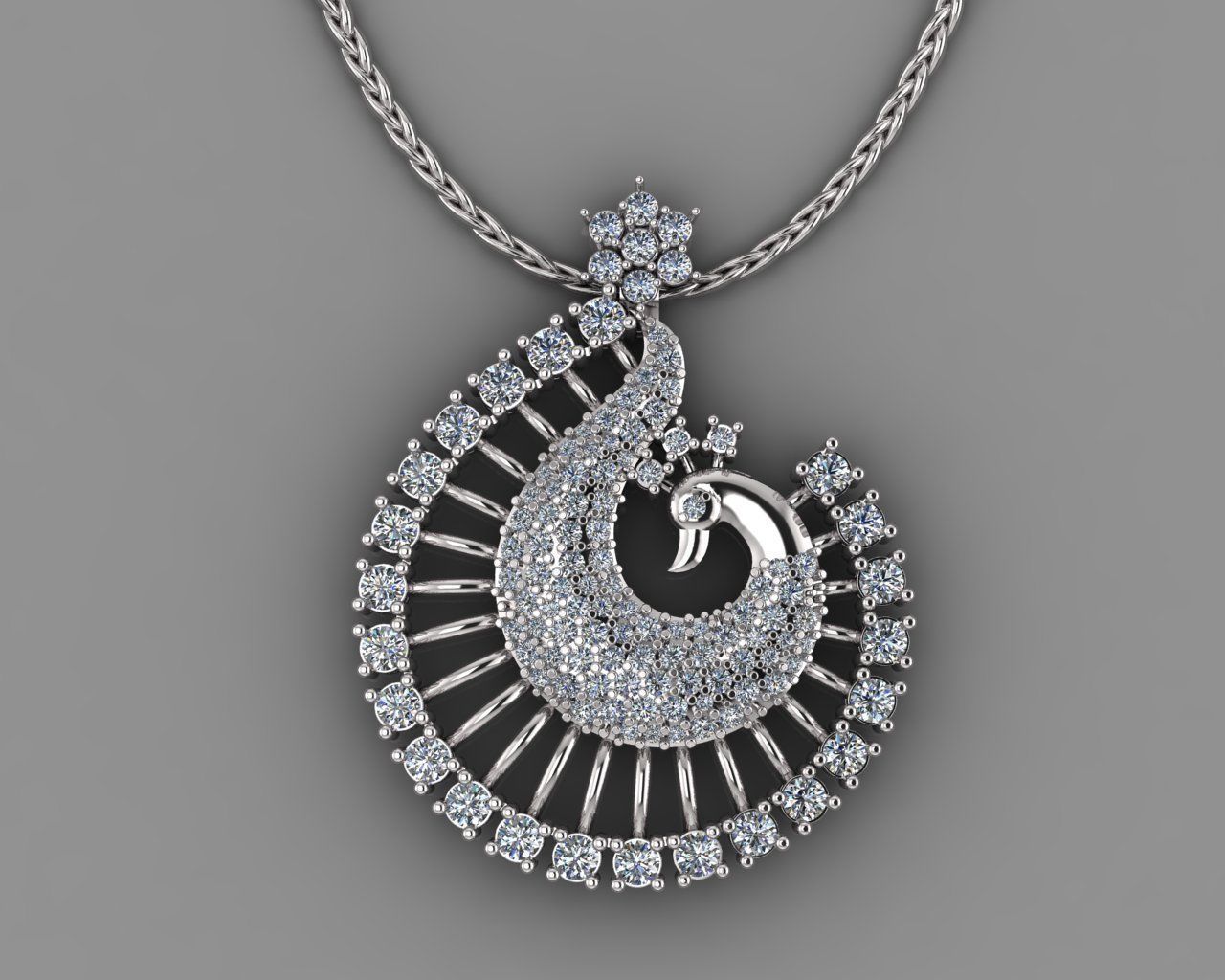 Peacock pendant 3D print model_7