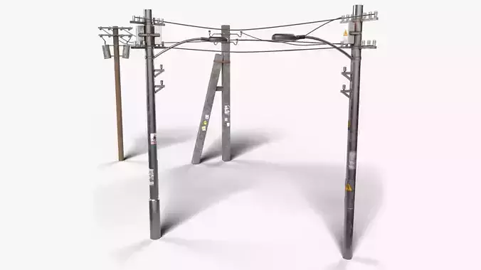 Utility poles collection Low-poly 3D model