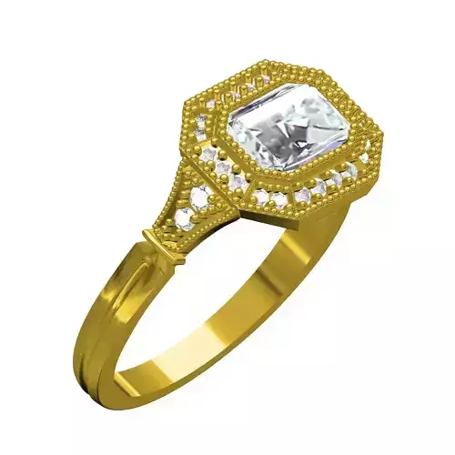 Emeral Bezel Art Deco Style Engagement Ring