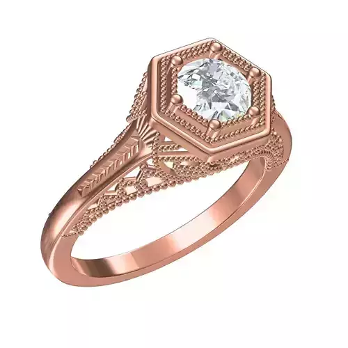 Single Stone Art Deco Filigree Engagement Ring