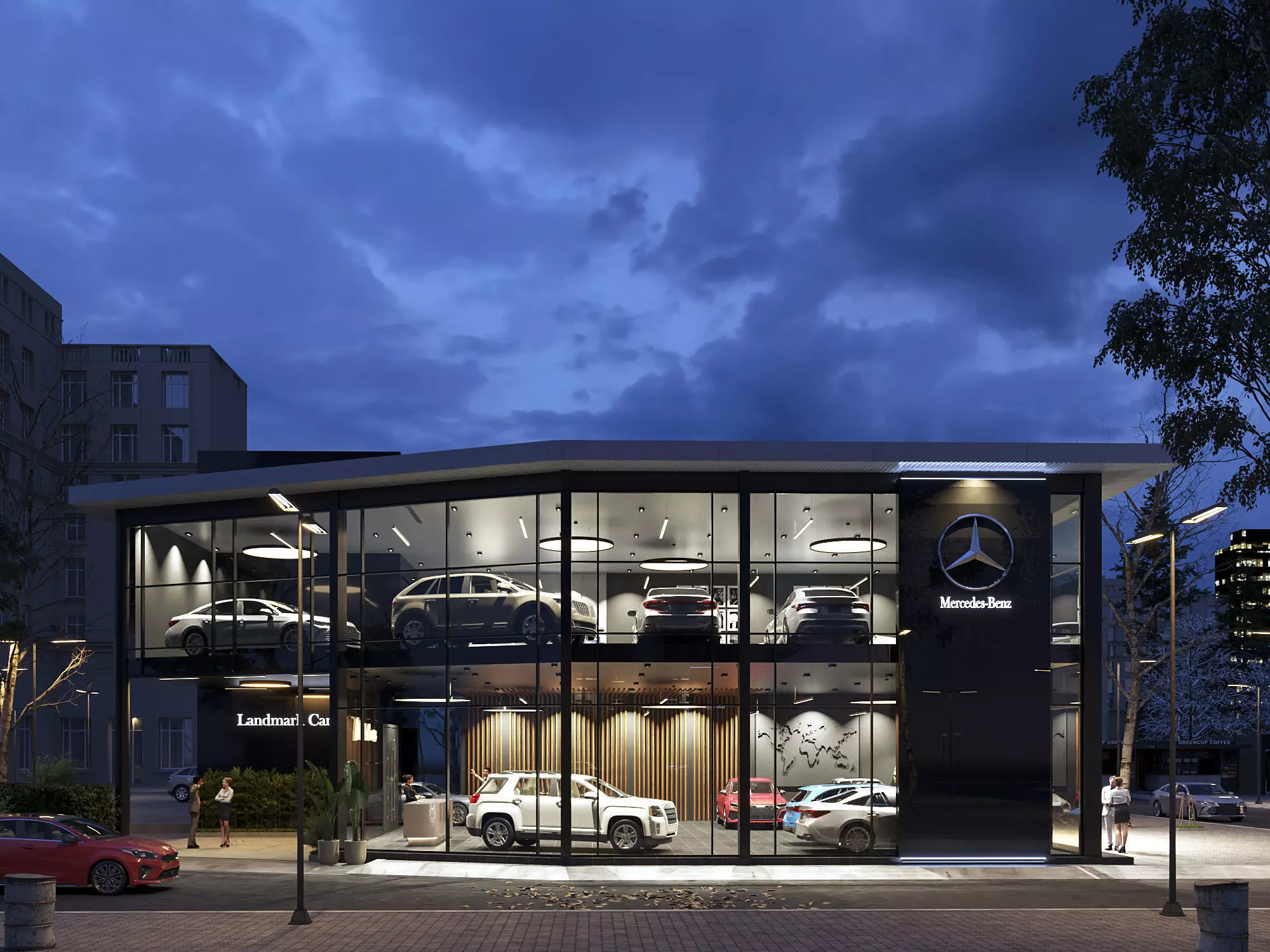 Exterior House - Night Scene 3D - Car showroom 3D model_0