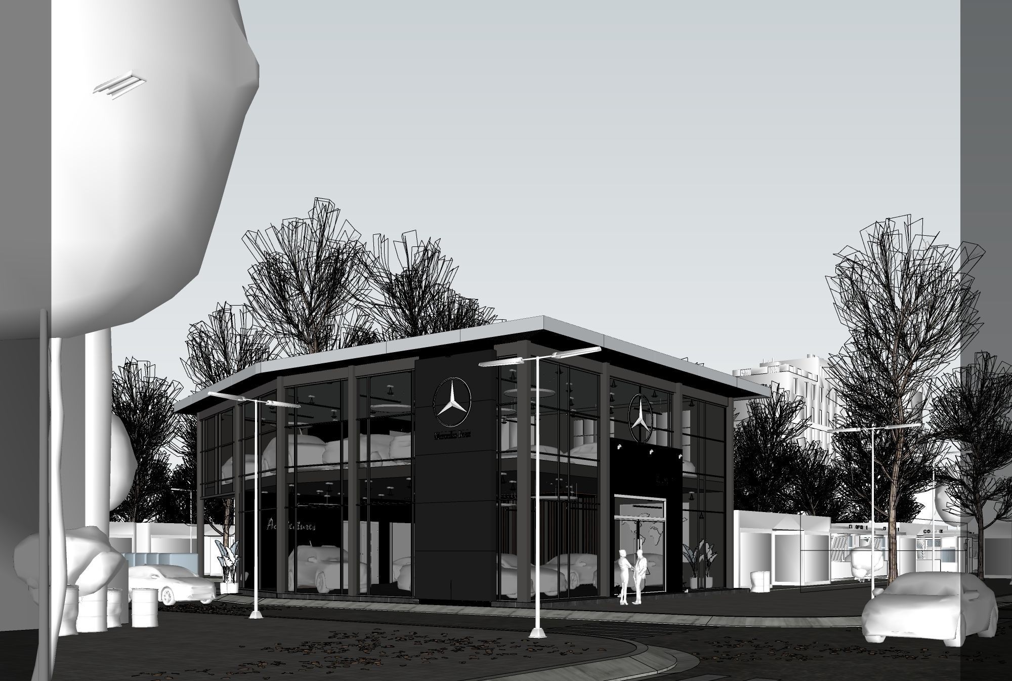 Exterior House - Night Scene 3D - Car showroom 3D model_5