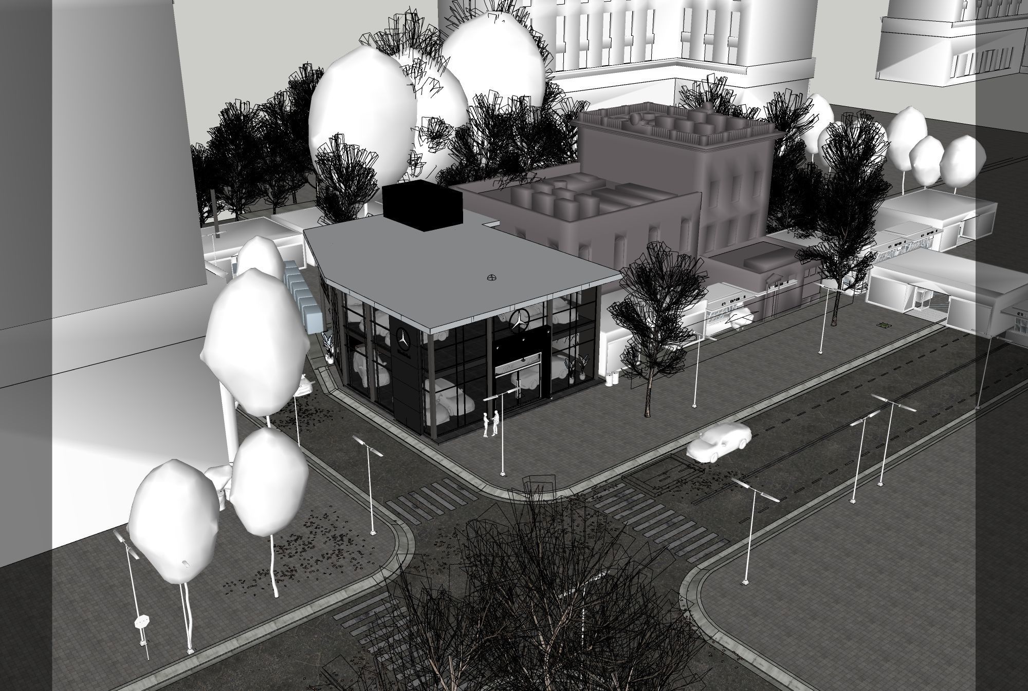 Exterior House - Night Scene 3D - Car showroom 3D model_10