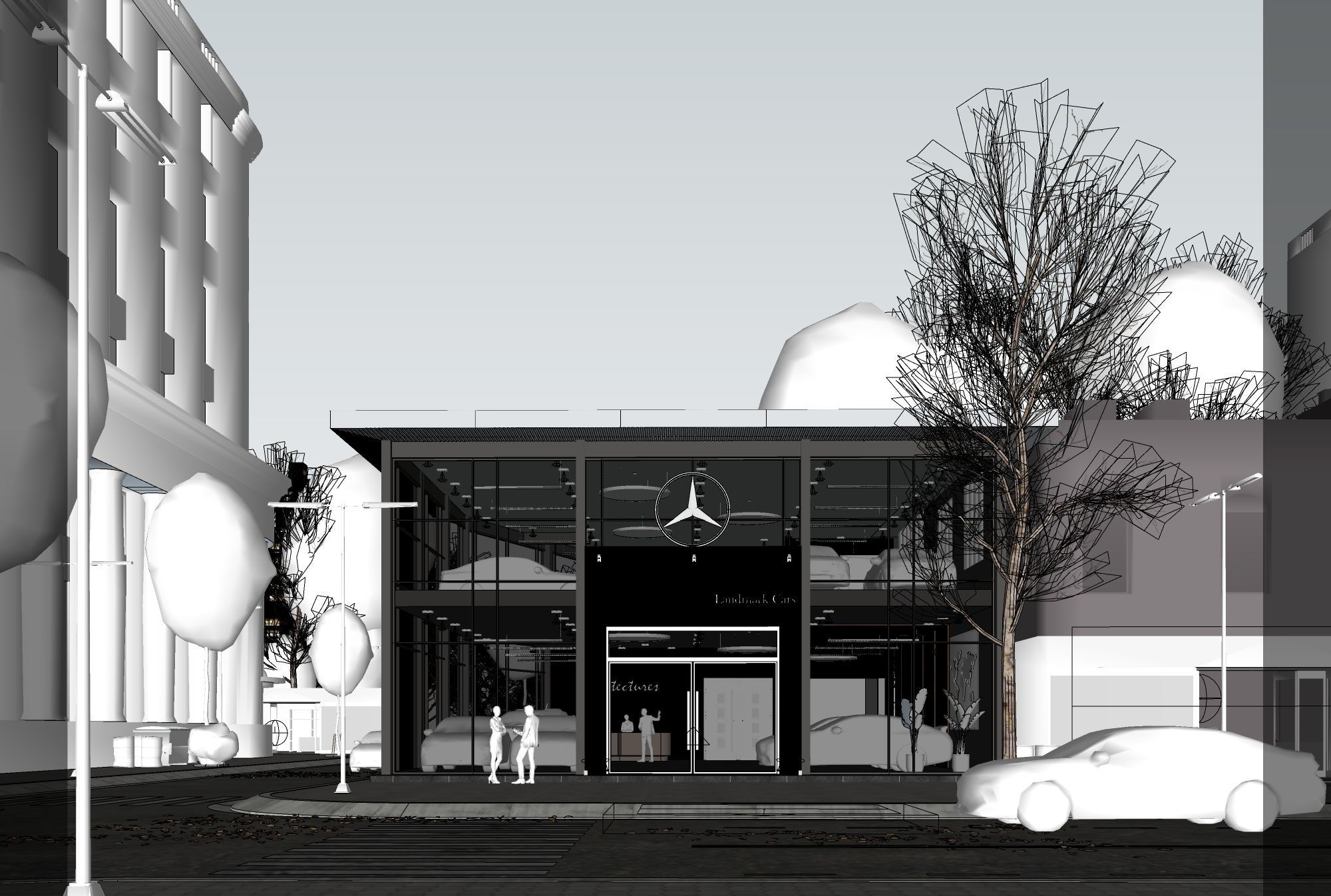 Exterior House - Night Scene 3D - Car showroom 3D model_8