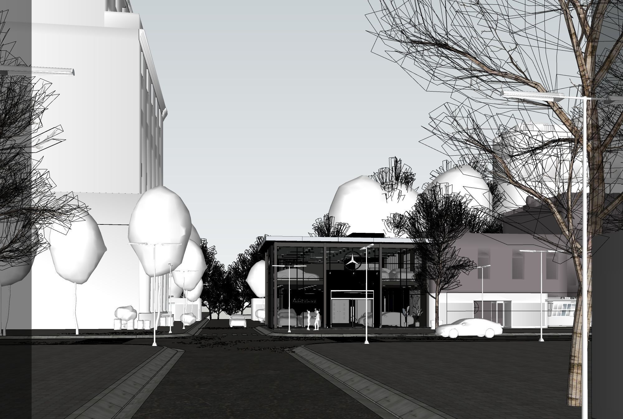 Exterior House - Night Scene 3D - Car showroom 3D model_4