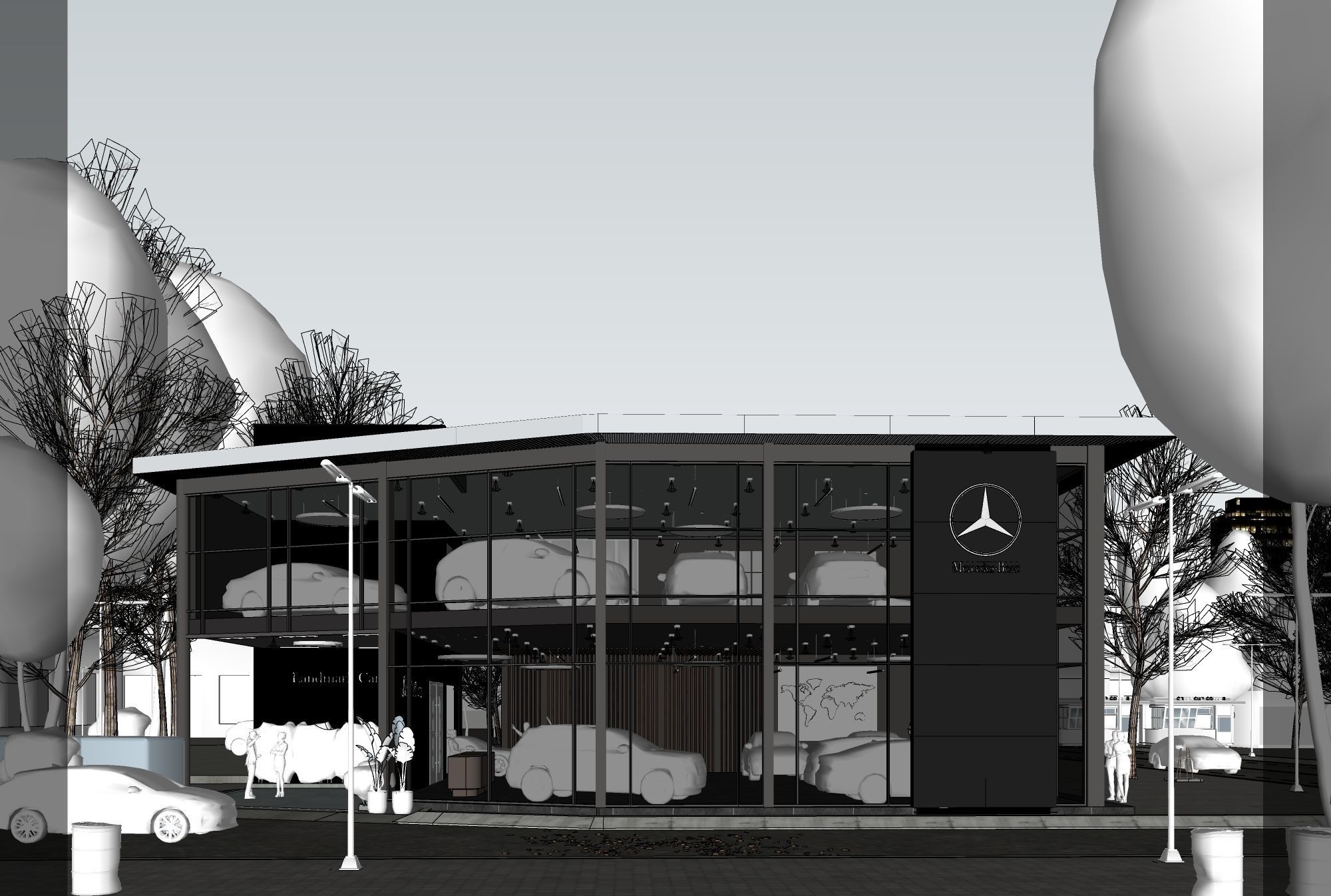 Exterior House - Night Scene 3D - Car showroom 3D model_6