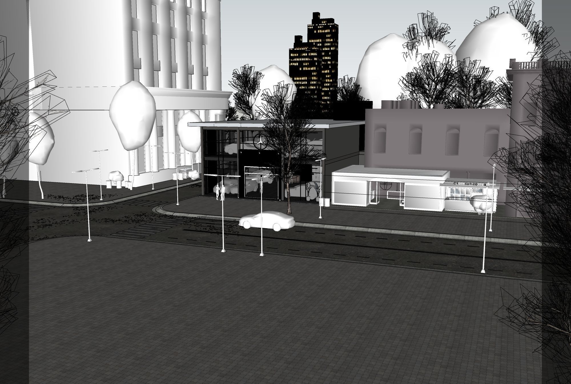 Exterior House - Night Scene 3D - Car showroom 3D model_3