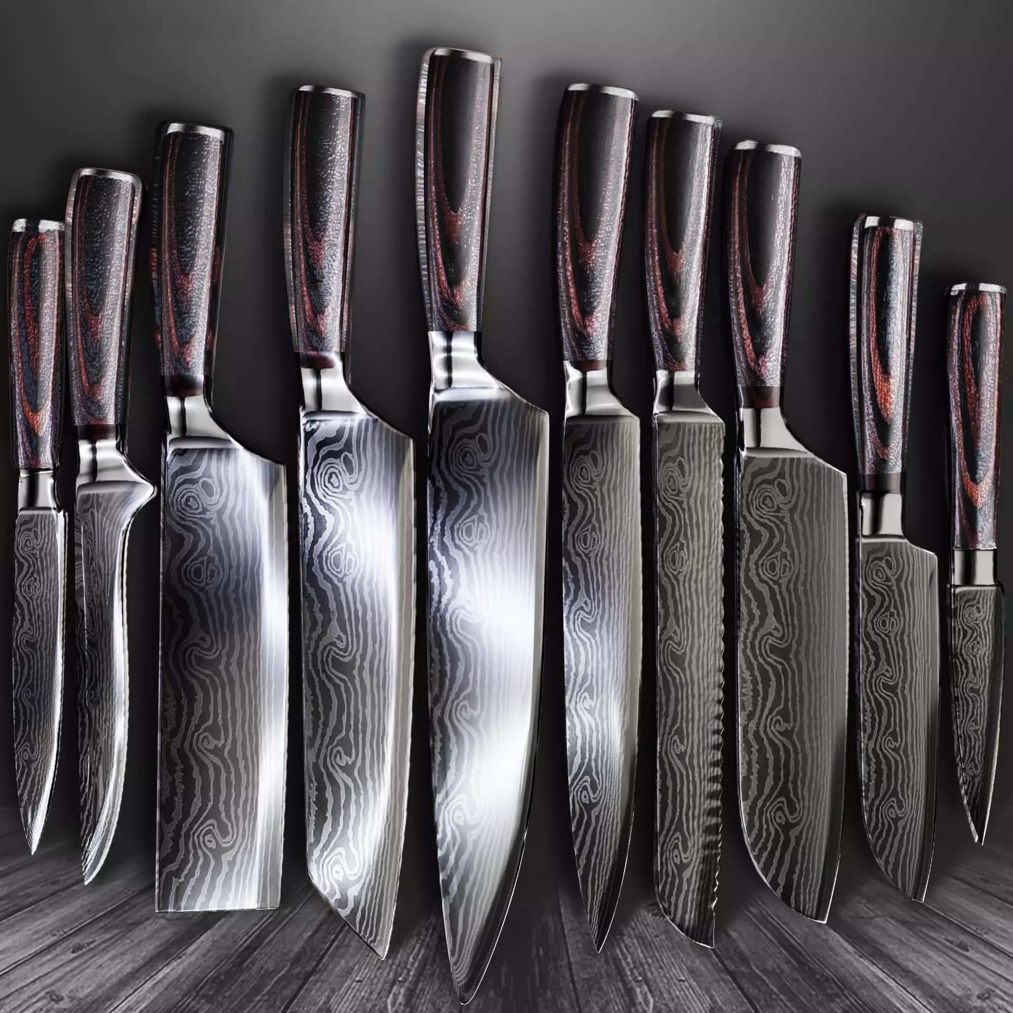 Kitchen knife set Low-poly 3D model_0