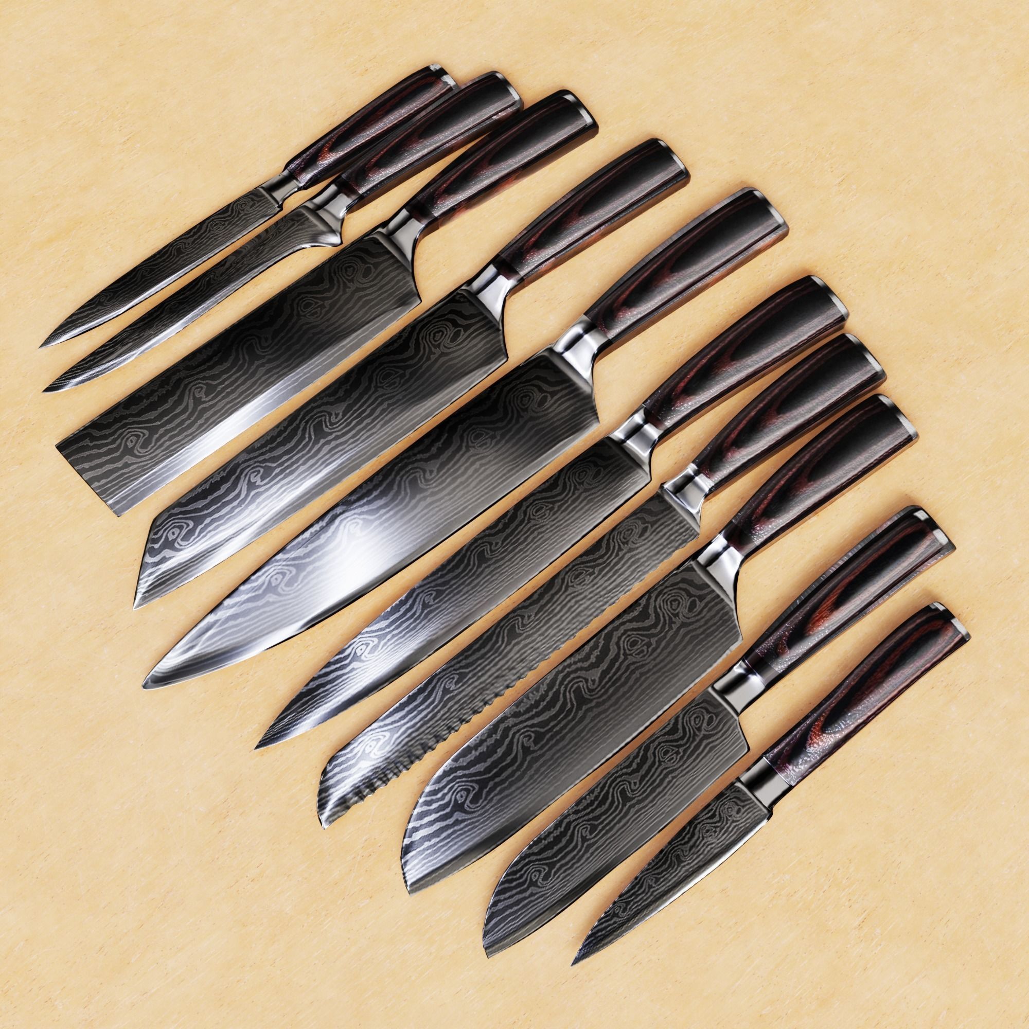 Kitchen knife set Low-poly 3D model_2