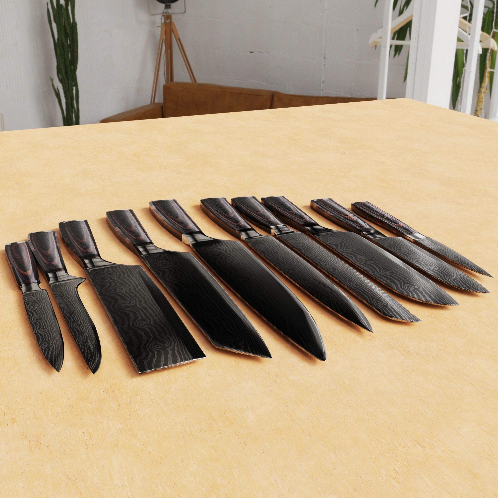 Kitchen knife set Low-poly 3D model_3