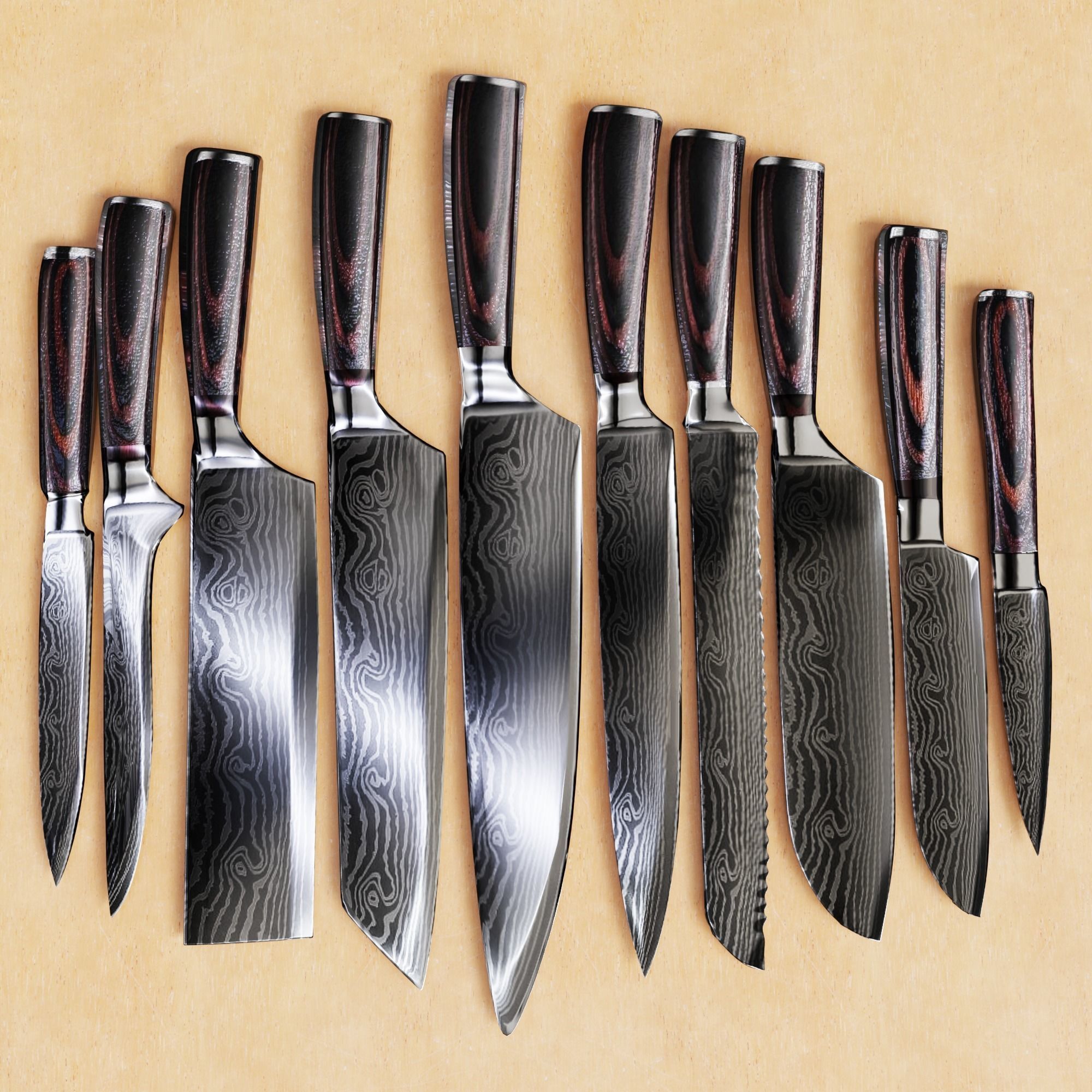 Kitchen knife set Low-poly 3D model_1