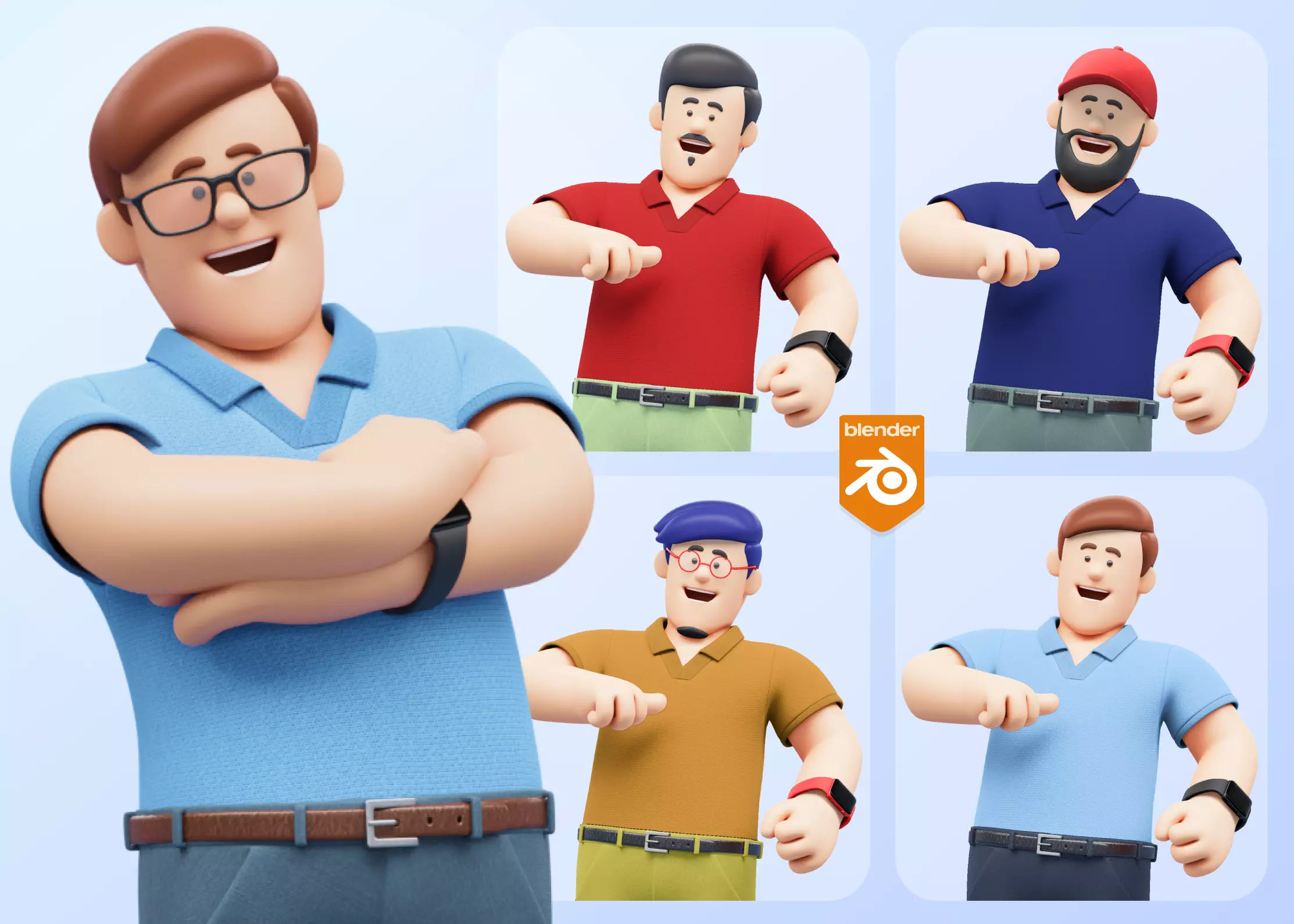 Customizable Cartoon Office  Illustration Character  Low-poly 3D model_0