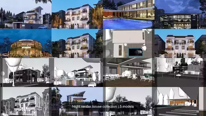 Night render house collection